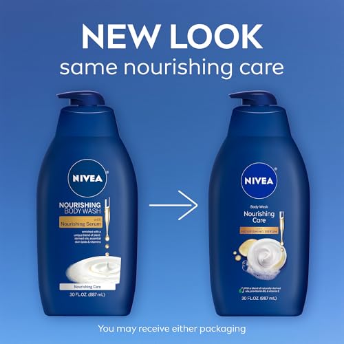 NIVEA Nourishing Care Body Wash with Nourishing Serum, Moisturizing Body Wash for Women, Enriched with Provitamin B5 and Vitamin E, 30 Fl Oz Bottle