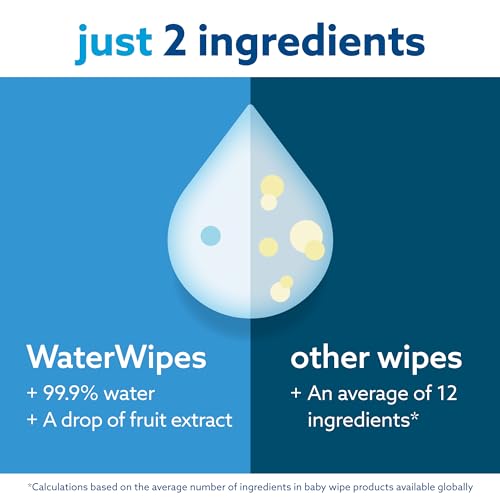 WaterWipes Plastic-Free Original-baby Wipes, 99.9% Water Based Wipes, Unscented & Hypoallergenic for Sensitive Skin, 60 Count (Pack of 9) Total 540 wipes, Packaging May Vary