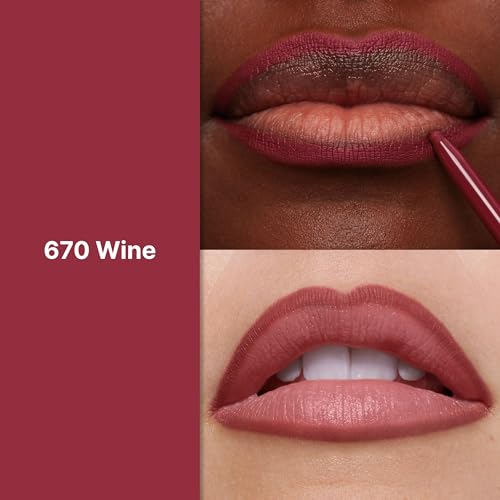 Revlon Colorstay Lip Liner Makeup with Built-in-Sharpener, Longwear Rich Colors, Smooth Application, 670 Wine, 0.01 oz
