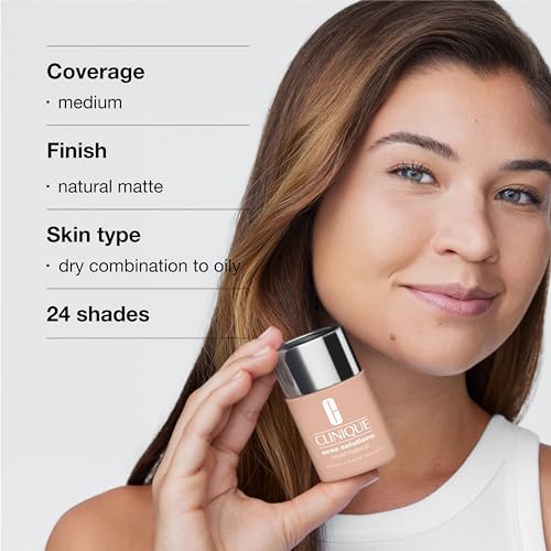 Clinique Acne Solutions Liquid Foundation Makeup With Salicylic Acid For Dry Combination to Oily Skin Types | Medium Coverage, Natural Matte Finish, Ivory, 1.0 Fl Oz