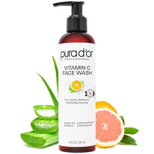 PURA D'OR 8 Oz Vitamin C Face Wash - Antioxidant Rich Facial Cleanser For Radiant Glow & Even Skin Tone - Gentle, Refreshing, Nurturing, Hydrating - Sulfate & Paraben Free - All Skin Types