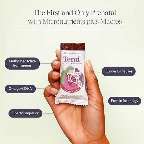 Tend Daily Best Prenatal Vitamin Bar, Made with Organic Ingredients for Pregnant & Postpartum Mothers, Includes DHA, Vitamin D, B, Choline, Folate, Sunflower Lecithin, Strawberry Patch Flavor (4ct)