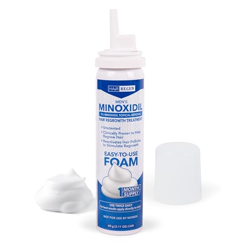 Hair-Regen Men’s 5% Minoxidil Foam – 1-Month Supply for Hair Regrowth – Topical Foam for Thinning Hair & Male Pattern Baldness – Minoxidil for Men