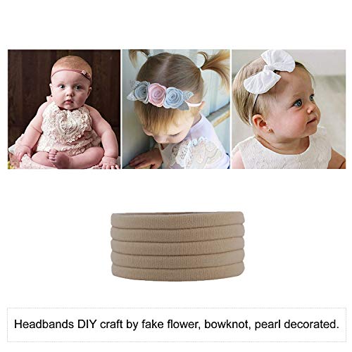 Lawie 100 Pack Bulk Super Soft Stretchy Elastic Nylon Headbands Bow Nude Hairband Slim Turban Headwrap Hair Ties Ponytail Holder for Newborn Infant Toddler Baby Girls