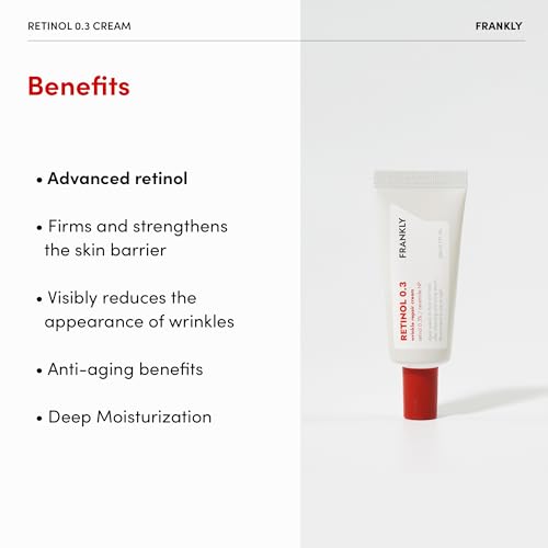 FRANKLY Retinol 0.3% Cream, 0.7 fl oz - Intensive Retinol | Night Cream | Retinol, Ceramides & Natural Ginseng | Anti-aging, Wrinkles Care, Reduces Congestion and hyperpigmentation | Korean Skin Care
