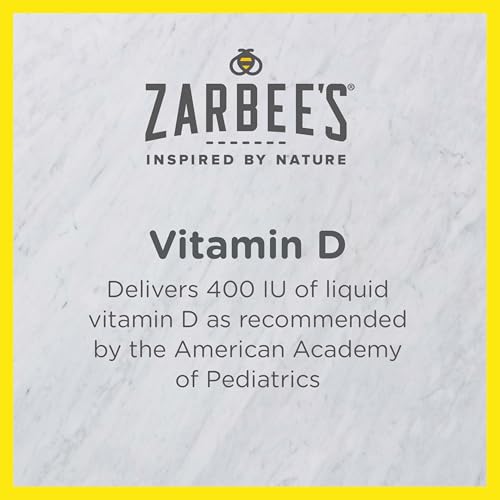 Zarbee's Vitamin D Drops for Infants, 400IU (10mcg) Baby & Toddler Liquid Supplement, Newborn & Up, Dropper Syringe Included, 0.47 Fl Oz