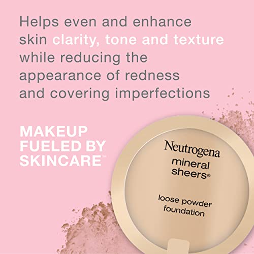 Neutrogena Mineral Sheers Lightweight Loose Powder Makeup Foundation with Vitamins A, C, & E, Sheer to Medium Buildable Coverage, Skin Tone Enhancer, Face Redness Reducer, Nude 40,.19 oz
