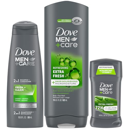 Dove Men + Care Bundle –Extra Fresh Body Wash & 72H Deodorant + Fresh + Clean 2-in-1 Shampoo and Conditioner, Citrus Scent (3 Piece Set)