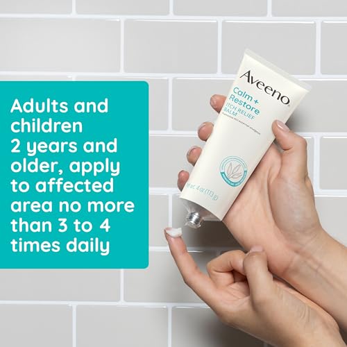 Aveeno Calm + Restore Itch Relief Body Balm for Sensitive, Delicate Skin, Pramoxine HCl Anti Itch Balm with Prebiotic Oat, Aloe & Pro-Vitamin B5 to Sooth Skin, Fragrance Free, 4 oz