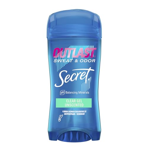 Secret Outlast Antiperspirant Deodorant for Women, Sweat & Odor Protection, PH Balancing Minerals, Clear Gel, Unscented, 2.6 oz