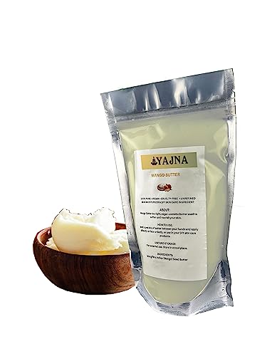 Yajna Organic Raw Mango Butter 100% Pure,Natural & Unrefined| Skin Moisturizer For Face, Body & Hair| 1 LBS/450 GM Ivory/White Grade A | DIY Creams, Balms, Lotions, Soaps| Softens Dry & Tough Skin