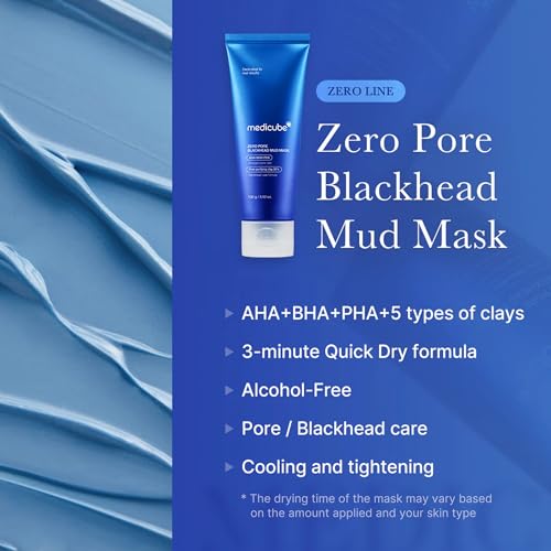 medicube Zero Pore Blackhead Mud Facial Mask - Skin Cooling & Pore Tightening - 3 Minute Quick Dry Formula with AHA, BHA, PHA, and Pore-Purifying Clay - Korean Mud Mask 3.52 oz