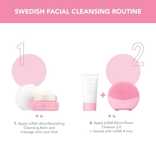FOREO LUNA 4 mini Set Face Cleansing Brush & Face Massager + Ultra-Nourishing Cleansing Balm, 0.5 fl oz + Micro-Foam Cleanser 2.0, 0.67 fl oz - Face Care - Facial Skin Care Products for All Skin Types