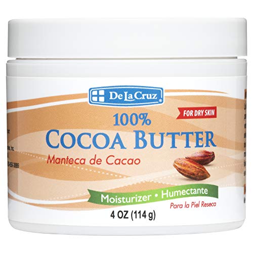 De La Cruz Cocoa Butter - 100% Pure and Natural Cocoa Butter For Dry, Rough Skin - All Natural Hydrating Moisturizer, (Jar - 1 Count, 4 Ounce)