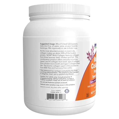 NOW Foods Supplements, Multi Collagen Protein Types I, II & III Powder, Bone, Joint, and Skin Health, 16 oz (454 g)