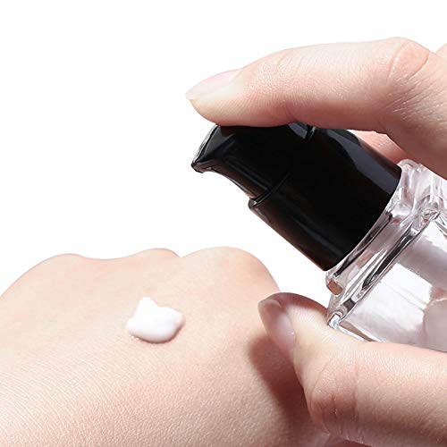 2 Pack 30ml/1 Oz clear Glass Foundation Bottle,Empty Refillable Square Lotion Bottle With Press Pump for Lotion Liquid Body Cream Cosmetic Travel Foundation Samples Vials-Pipette&Funnel Included