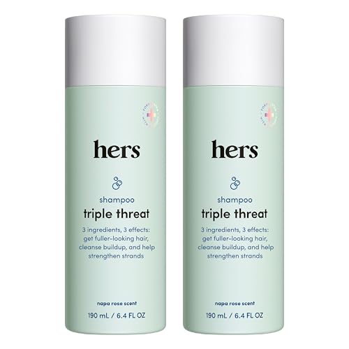 hers Triple Threat Shampoo for Women, 2 Pack - Thickening, Moisturizing, Reduces Shedding - Color Safe Hair Loss Shampoo with Biotin - Napa Rose - 2 x 6.4 fl oz