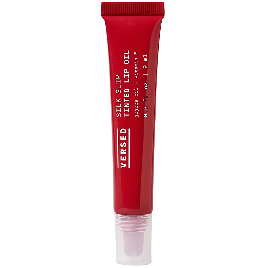 Versed Silk Slip Tinted Lip Oil, Ruby - Sheer Red Tint - Long-Lasting, Moisturizing Makeup With Jojoba + Vitamin E - Helps Smooth + Hydrate Chapped Lips - Vegan Care (0.3 oz)