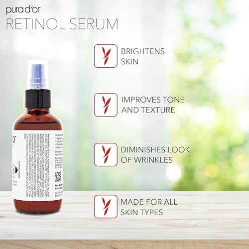 PURA D'OR 3.3 Oz Retinol Serum For Nighttime - Advanced PM Skin Care Formula - Anti-Aging Wrinkle Reducer for Radiant Skin - Natural Vitamin A & Collagen Booster - Fine Lines Treatment - Travel Size