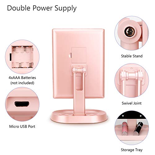 deweisn Trifold Lighted Vanity Makeup Mirror with 21 LED Lights,1x/2x/3x Magnification and Touch Screen Dimming,Two Power Supplies Makeup Mirror, Gift for Women