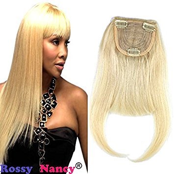 #613 : Rossy&Nancy #613 Blonde Color Brazilian Human Hair Clip-in Hair Bang Full Fringe Short Straight Hair Extension for women 6-8inch