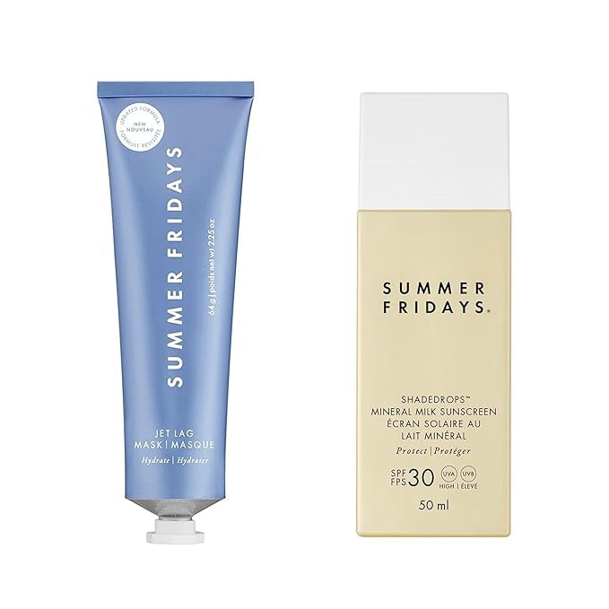 Summer Fridays ShadeDrops Broad Spectrum SPF 30 & Jet Lag Mask Gift Set - Multitasking Moisturizer & Face Mask & Antioxidant-Enriched Mineral Sunscreen (2 Count)