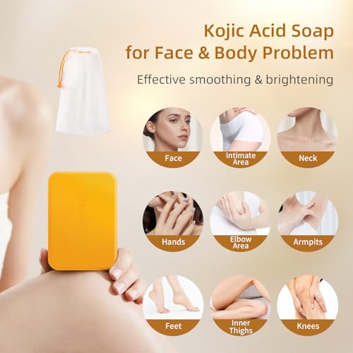 LOYATRO Kojic Acid Turmeric Soap Bar Dark Spots for Face & Body, Deep Cleansing, Gentle Soap Sensitive Skin Formula, All Skin Types