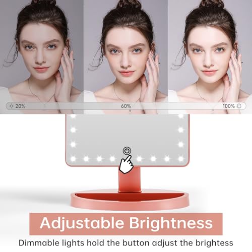 FUNTOUCH Large Lighted Vanity Makeup Mirror (X-Large Model), Light Up Mirror with 35 LED Lights, Touch Screen and 10X Magnification Mirror, 360° Rotation Tabletop Cosmetic Mirror(Rose Gold)