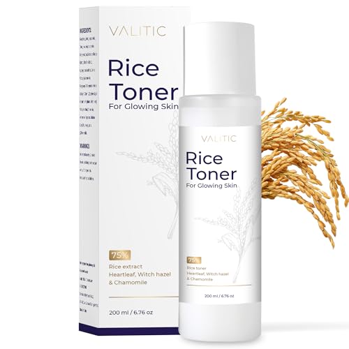 VALITIC Rice Toner - 75 Rice Extract Milky Toner for Face with Niacinamide, Heartleaf, Witch Hazel and Chamomile Essence - Facial Glass Skin Hydrating Skin Care - 200 ml, 6.76 fl oz