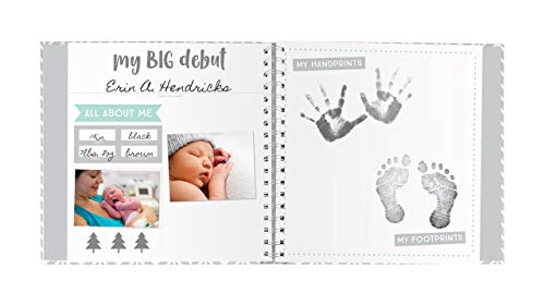 Pearhead Herringbone Baby Memory Book with Included Baby Belly Stickers, Modern Baby Keepsake Journal With Monthly Milestone Stickers, 5 Year Baby Book, Gender-Neutral Gift For New And Expecting Moms