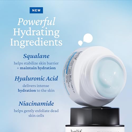 belif Aqua Bomb – Daily Niacinamide Hydrating Moisturizer, Lightweight Plumping Facial Cream with Hyaluronic Acid & Squalane, Cooling Effect, Anti-Aging, Korean Skincare, 1.68 fl oz (50ml)