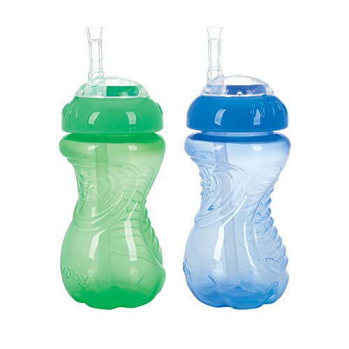 Nuby 2PK No-Spill Cup with Flexi Straw, 10oz, Colors May Vary(Pack of 2)