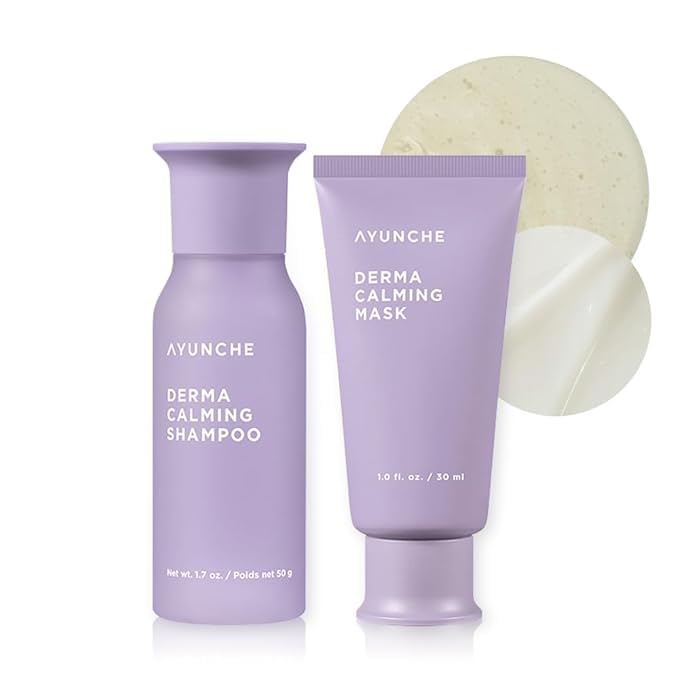 AYUNCHE Derma Calming Vegan Shampoo 1.76oz + Hair Mask 1oz Mini Kit [For Dry & Sensitive Scalp] | Gentle Hydrating Scalp Care | Strengthen Scalp Barrier | Korean Salon Brand