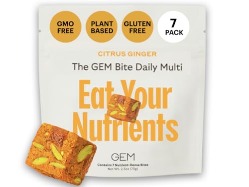 GEM Daily Multivitamin for Women & Men, Supports Gut, Skin, Brain, Bone, & Immunity, 20+ Vitamins & Minerals Like zinc, Vitamin D, B, K, Folic Acid, Turmeric, Curcumin (Citrus Ginger, 7 Servings)