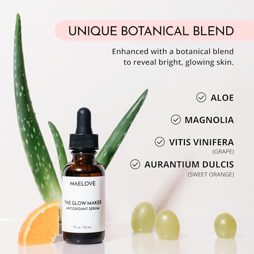MAELOVE Vitamin C Serum, Glow Maker with Vitamins C, E, Ferulic & Hyaluronic Acid, Unscented, Award-Winning Brightening and Hydrating Facial Serum, 1.0 fl oz