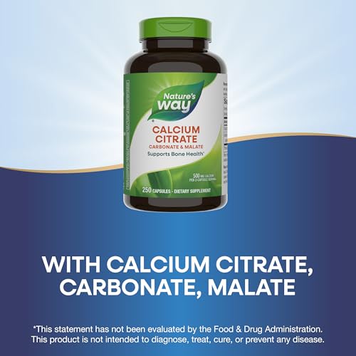 Nature's Way Calcium Citrate, 500 mg Calcium per 2-Capsule Serving, for Bone Health & Muscle Function*, Blend of Citrate, Carbonate & Malate, Gluten Free, 250 Capsules (Packaging May Vary)