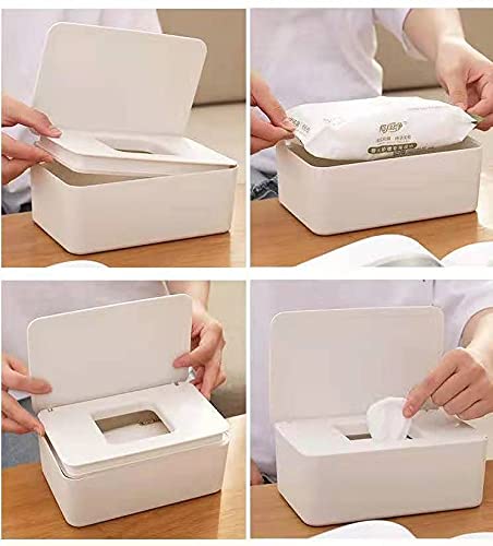 Baby Wipe Dispenser Holder, Baby Wipes Case, Baby Wipe Holder Keeps Diaper Wipes Fresh, Easy Open & Close Wipe Container (White)