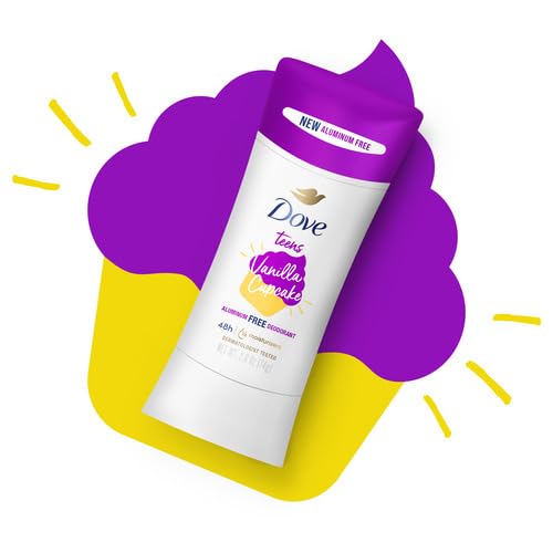 Dove Teens Deodorant Stick Vanilla Cupcake 4 Count Deodorant stick for teens 48-hour protection without aluminum 2.6 oz
