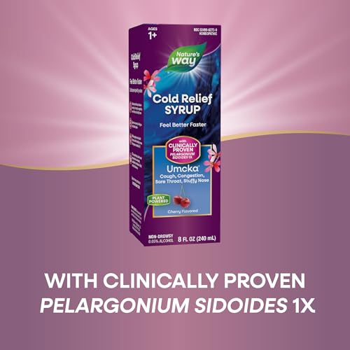 Nature's Way Cold Relief Syrup, Umcka, Shortens Duration & Reduces Severity, Multi-Symptom Cold Relief, Homeopathic, Phenylephrine Free, Non-Drowsy, Cherry Flavored, 8 Fl Oz (Packaging May Vary)