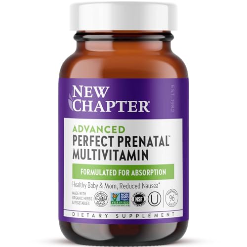 New Chapter Advanced Perfect Prenatal Vitamins, 96ct, Made with Organic, Non-GMO Ingredients for Healthy Baby & Mom - Folate (Methylfolate), Whole-Food Fermented Iron, Vitamin D3 + Ginger