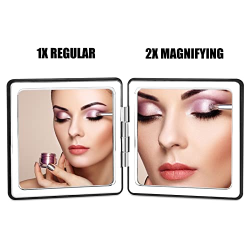 YTLX Compact Makeup Mirror for Pocket Purse Clutch, 1x/2x Magnifying Foldable Cosmetic Mirror, Portable Travel Mirror for Beauty, Black Elegant Vanity Mirror for Men and Women