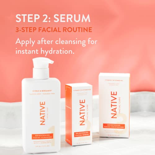 Native Brightening Facial Serum Contains Naturally Derived Ingredients | Hydrating Serum with Vitamin C and Niacinamide, Vitamin B3, Revitalize and Repair Your Skin, Fragrance-Free, 30ml, 1 fl oz