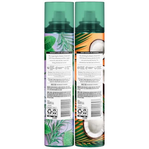 Suave Dry Shampoo Spray Variety 2-Pack – Invigorating Rosemary & Mint, Refreshing Sweet Coconut, 4.3 Oz Ea