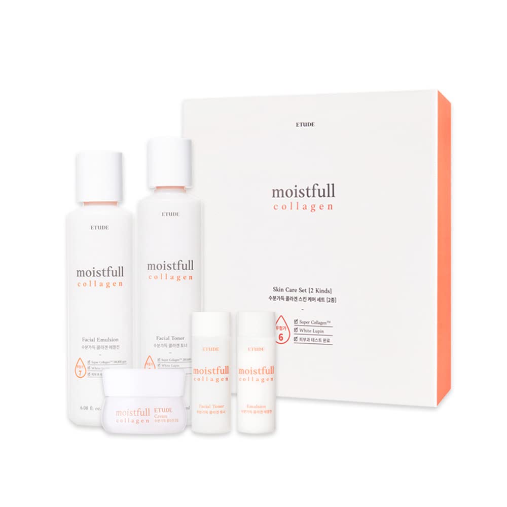 ETUDE Moistfull Collagen Skin Care 2-Item Special Set (21AD) | Limited Edition Super Deep Moisturizing Effect Facial Emulsion Toner | Korean Skin Care Set