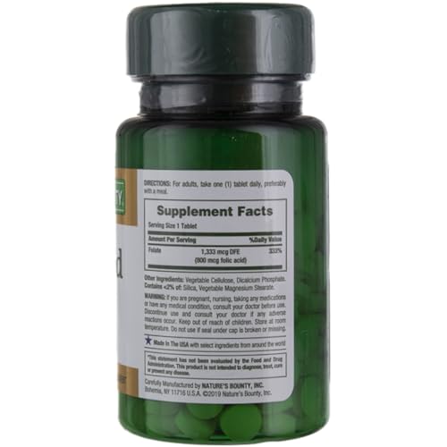 Nature's Bounty Folic Acid 800 mcg Tablets Maximum Strength 250 Count (Pack of 6)