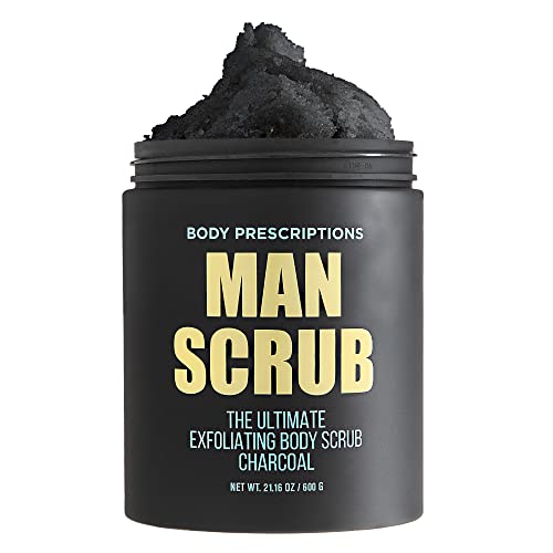 Body Prescriptions Men’s Exfoliating Body Scrub – Ultimate Skin Cleansing Wash in Jar with Twist-Top Lid, For All Skin Types, 21 Ounce (Pack of 1), Charcoal