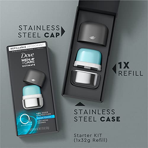 Dove Men+Care Ultimate Refillable Deodorant Kit 0 percent Aluminum Clean Touch Aluminum Free Deodorant 1.13 oz