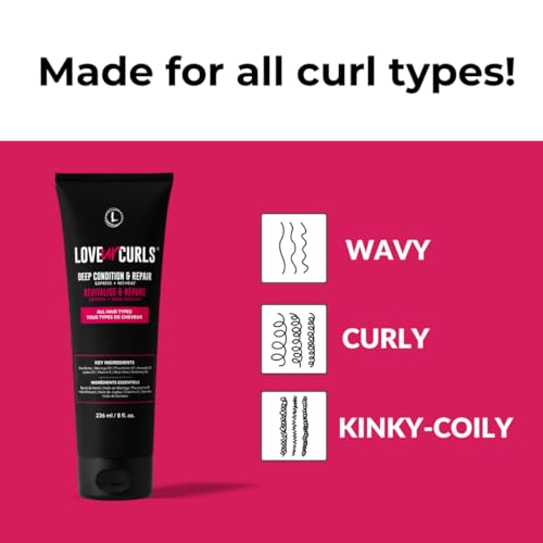 Love Ur Curls - Deep Conditioner & Repair, Moisturizing Treatment, Repairs Dry, Damaged Hair, for all Hair Types, Vegan, 236mL