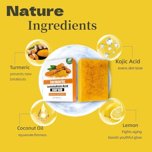 Uselective Kojic Acid & Turmeric Soap Bar for Dark Spot removal - Skin Lightening Soap with Vitamin C, Retinol, Shea Butter & Lemon Oil - for Face, Body, Underarms - SLS Free, for Oily & Dry Skin
