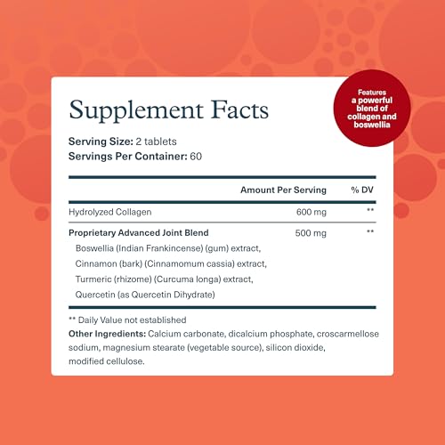 Youtheory Joint Collagen Advanced - Supplement for Bone & Joint Health - Vitamins for Women & Men - with Boswellia Extract, Turmeric & Quercetin - 120 Tablets